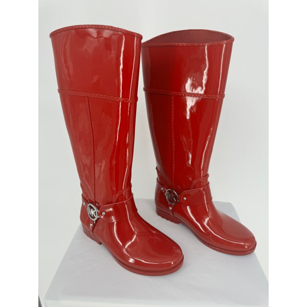 Michael Kors Fulton Harness Rain Boots Red Cabin City Fall Spring Chic Size 6 - Picture 1 of 9